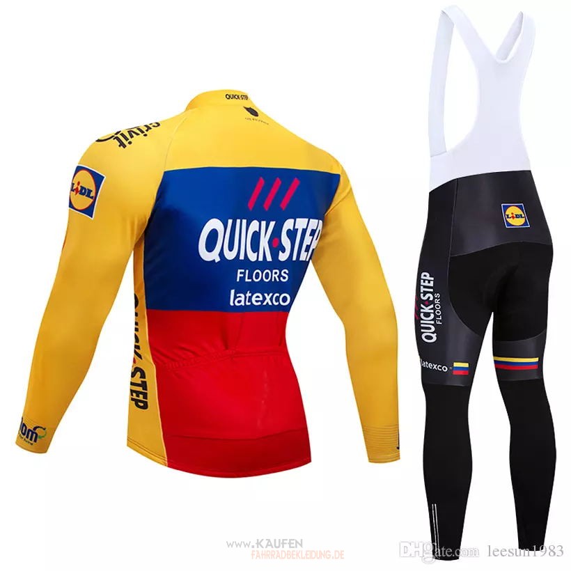 Quick Step Floors Langarmtrikot 2018 und Lange Tragerhose Gelb Blau Rot